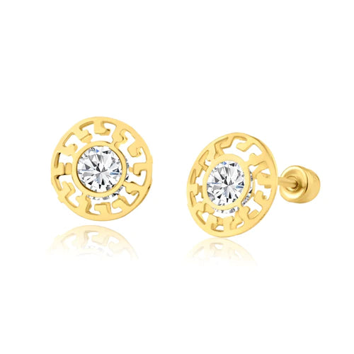 14 Karat Yellow Gold Lab Diamonds Celtic Design Screw Back Earring - Shryne Diamanti & Co.