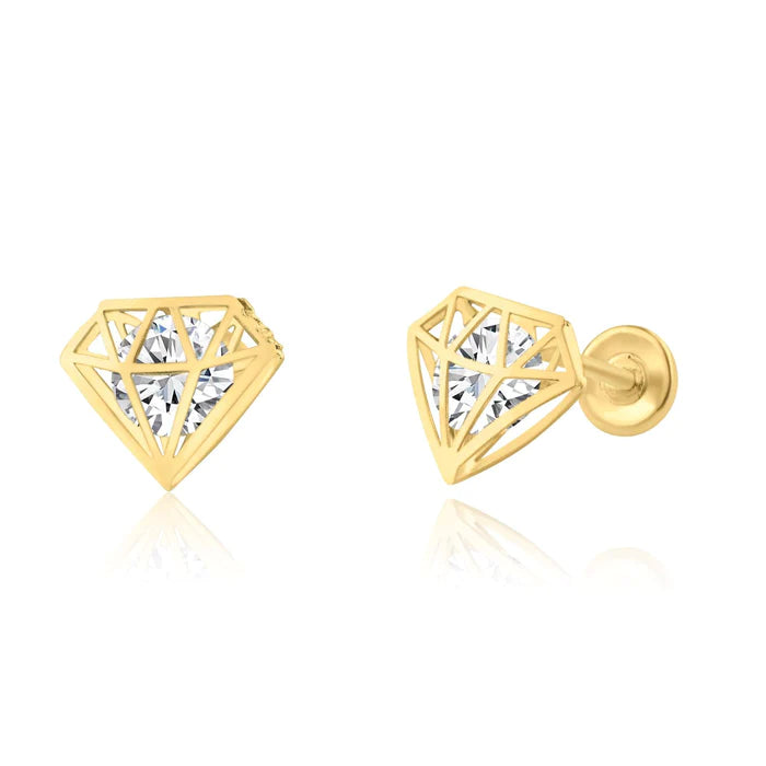 14 Karat Yellow Gold Lab Diamonds Diamond Design Screw Back Earring - Shryne Diamanti & Co.