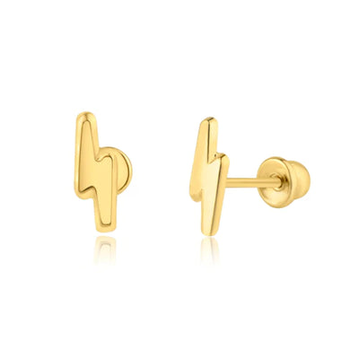 14 Karat Yellow Gold Lightning Bolt Screw Back Earring - Shryne Diamanti & Co.