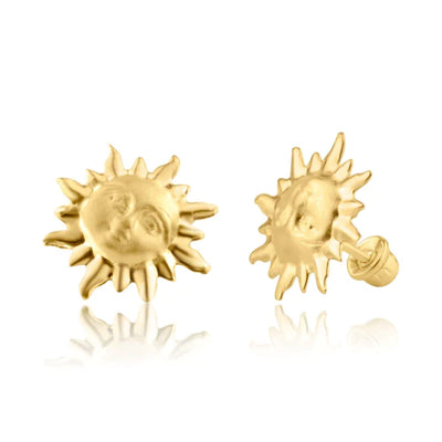 14 Karat Yellow Gold Sun Screw Back Earring - Shryne Diamanti & Co.