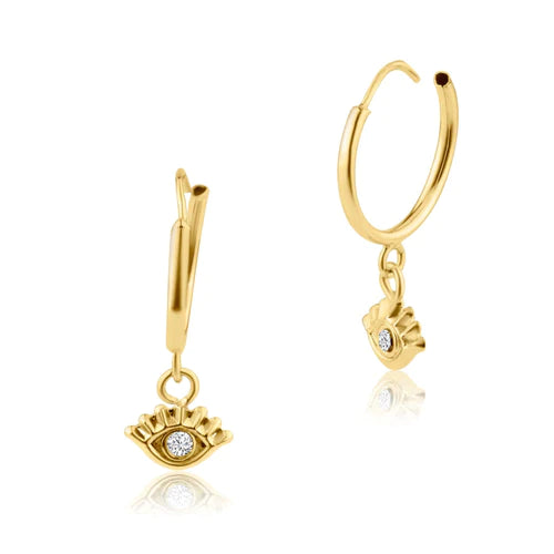 14 Karat Yellow Gold Dangling Eye Hoop Earring - Shryne Diamanti & Co.