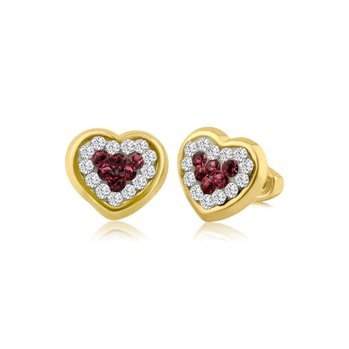 4 Karat Yellow Gold Ruby Heart Stud Screw Back Earring - Shryne Diamanti & Co.