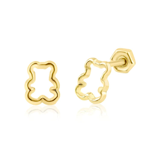 14 Karat Yellow Gold Outline Bear Shape Screw Back Earring - Shryne Diamanti & Co.