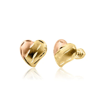 14 Karat Yellow Gold 3 Toned Heart Screw Back Earring - Shryne Diamanti & Co.