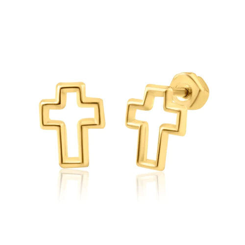 14 Karat Yellow Gold Cross Silhouette Stud Screw Back Earring - Shryne Diamanti & Co.