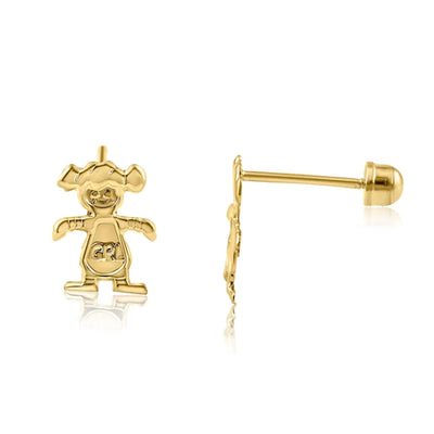 14 Karat Yellow Gold Girl Screw Back Stud Earrings - Shryne Diamanti & Co.