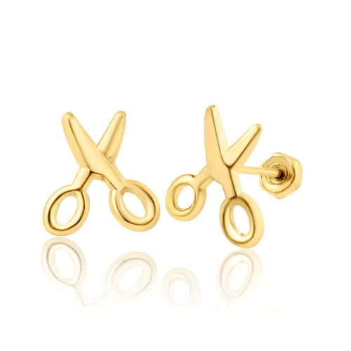 14 Karat Yellow Gold Scissors Stud Screw Back Earring - Shryne Diamanti & Co.