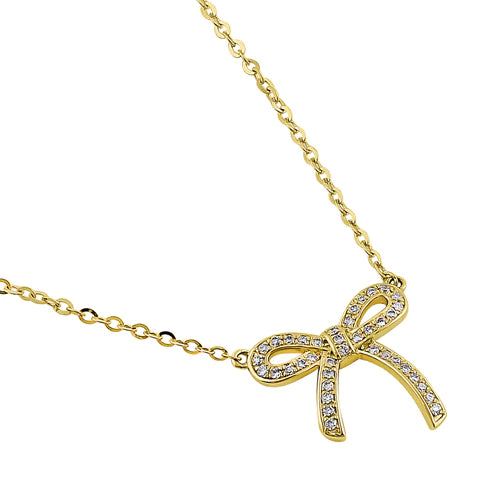 Solid 14K Yellow Gold Bow Diamond Necklace - Shryne Diamanti & Co.