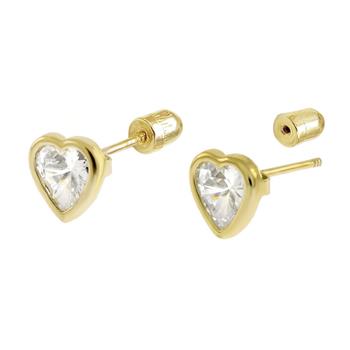 14K Gold Heart LAB Bezel-Set Stud Earrings W. Screw-Back - Shryne Diamanti & Co.