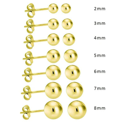 14E00003. - 14 Karat Yellow Gold Push Backing Bead Stud Earrings - Shryne Diamanti & Co.