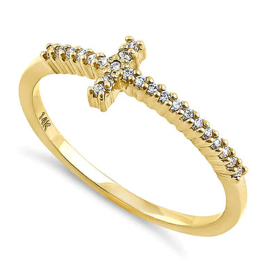 Solid 14K Yellow Gold Cross 0.13 ct. Diamond Ring - Shryne Diamanti & Co.