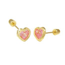 14K Gold 5mm Pink LAB Heart D/C Bezel-Set W. Screw Back Stud Earrings - Shryne Diamanti & Co.