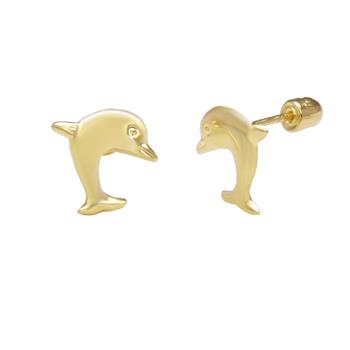 14K Gold Dolphin Stud Earrings W. Screw Back - Shryne Diamanti & Co.