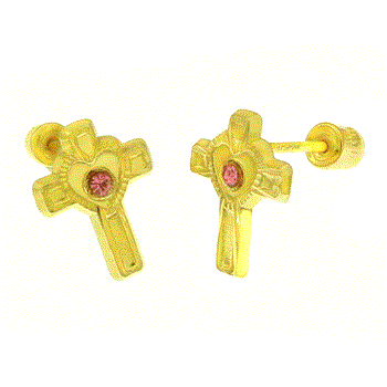 14K Gold Small Cross With Screw Back Stud Earrings