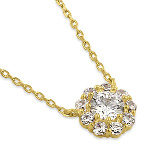 Solid 14K Gold Flower with Clear Lab Diamonds Necklace - Shryne Diamanti & Co.