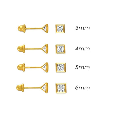 14E00015. - 14 Karat Yellow Gold Screw Back Bezel Square Lab Stud Earrings - Shryne Diamanti & Co.