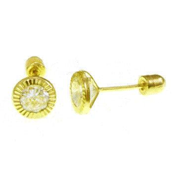 14K Gold D/C Bezel-Set 5mm Round LAB W. Screw-Back Stud Earrings