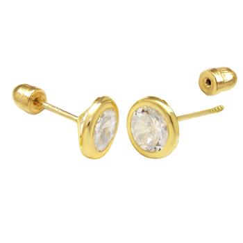 14K Gold Round LAB Bezel-Set Stud Earrings W. Screw Back - Shryne Diamanti & Co.