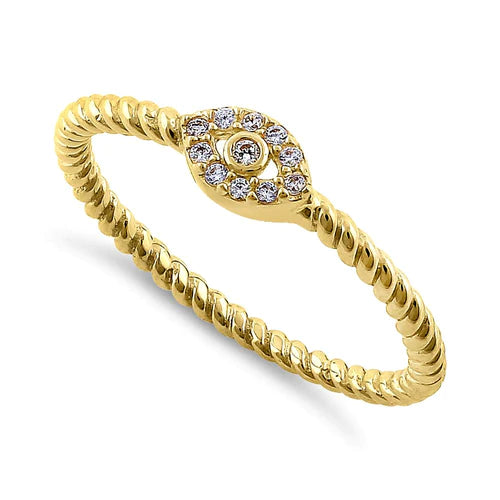 Solid 14K Yellow Gold Evil Eye Diamond Ring - Shryne Diamanti & Co.