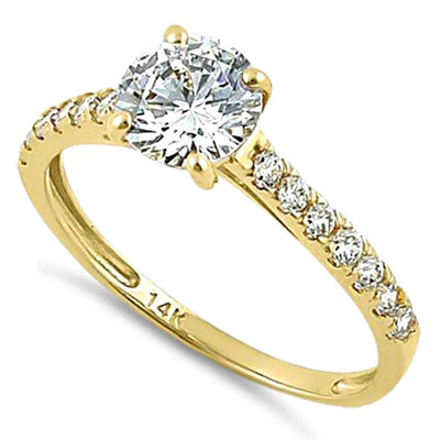 Solid 14K Yellow Gold Solitaire Round Clear Lab Engagement Ring - Shryne Diamanti & Co.