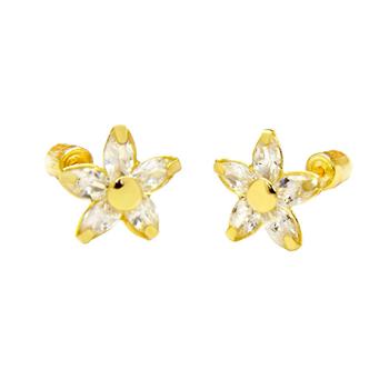 14K Gold LAB Star Flower W. Screw Back Stud Earrings - Shryne Diamanti & Co.