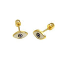 14K Yellow Gold Black Evil Eye W. Screw Back Stud Earring - Shryne Diamanti & Co.