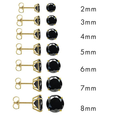14E00020. - 14 Karat Yellow Gold Push Backing Black Lab Round Stud Earrings - Shryne Diamanti & Co.