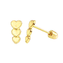 14K Gold Graduated Triple Heart W. Screw-Back Stud Earrings