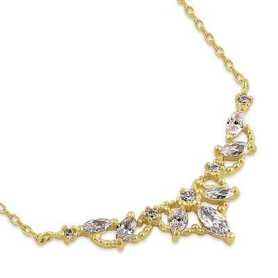 Solid 14K Gold Elegant Royal Marquise with Clear Lab Diamonds Necklace - Shryne Diamanti & Co.