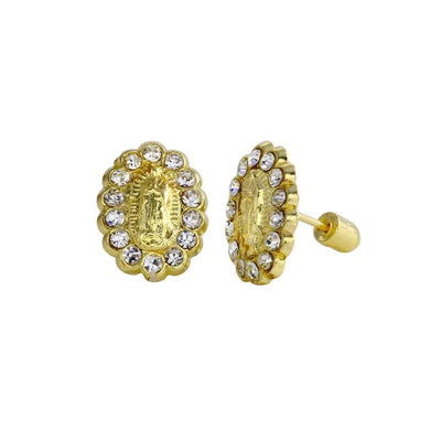 14E00026. - 14 Karat Yellow Mother Mary Lab stones Screw Back Stud Earrings - Shryne Diamanti & Co.