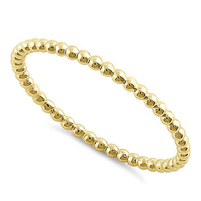 Solid 14K Yellow Gold Thin Beaded Ring - Shryne Diamanti & Co.