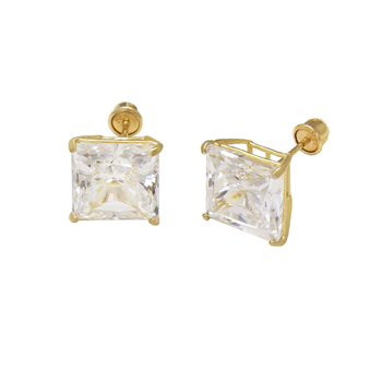 14K Gold 4 Prong Basket Square Lab stones W. Screw-Back Stud Earrings - Shryne Diamanti & Co.