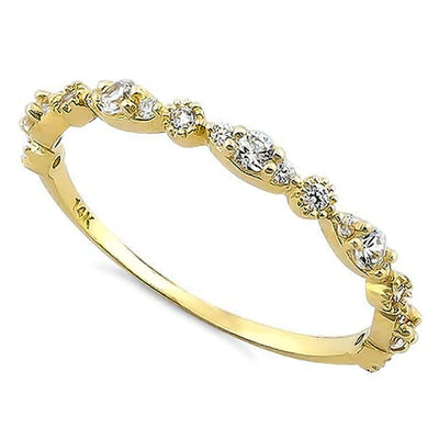 Solid 14K Yellow Gold Thin Elegant Round Clear Lab Ring - Shryne Diamanti & Co.