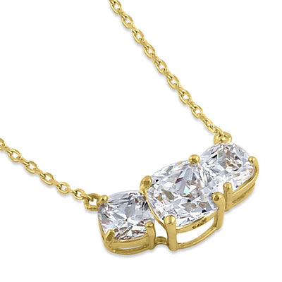 Solid 14K Yellow Gold Triple Cushion Lab Diamonds Necklace - Shryne Diamanti & Co.