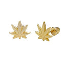 14K Gold Leaf Stud Earrings W. Screw Back - Shryne Diamanti & Co.