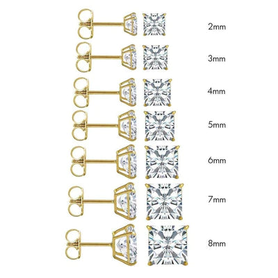 14E00008. - 14 Karat Yellow Gold Push Backing Square Stud Earrings - Shryne Diamanti & Co.