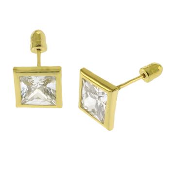 14K Gold Square LAB Bezel-Set W. Screw-Back Stud Earrings - Shryne Diamanti & Co.