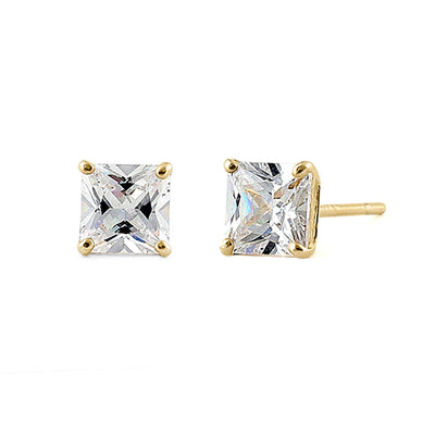 .78 ct Solid 14K Yellow Gold 4mm Princess Cut Clear Lab Earrings - Shryne Diamanti & Co.