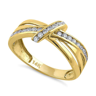 Solid 14K Yellow Gold Twist Diamond Ring - Shryne Diamanti & Co.