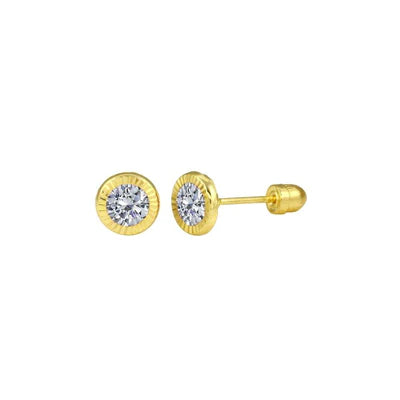 14E00066. - 14 Karat Yellow Gold Round Lab stones Screw Back Stud Earrings