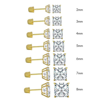 14E00007. - 14 Karat Yellow Gold Screw Backing Square Stud Earrings - Shryne Diamanti & Co.