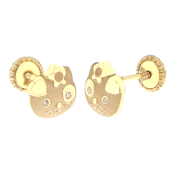 14K Gold Hello Kitty Stud Earrings W. Spanish Screw Back