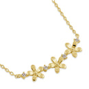 Solid 14K Gold Triple Plumeria with Clear Lab Diamonds Necklace - Shryne Diamanti & Co.