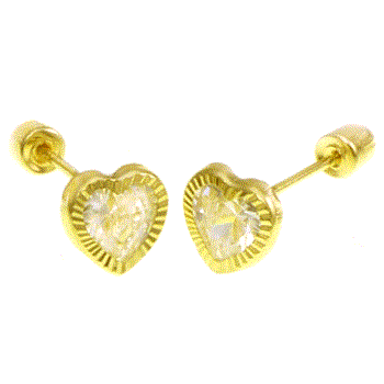 14K Gold 5mm LAB Heart D/C Bezel-Set W. Screw-Back Stud Earrings