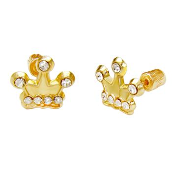 14K Gold Crown W. Screw-Back Stud Earrings - Shryne Diamanti & Co.