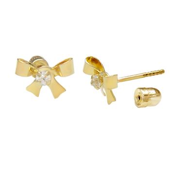 14K Gold Bow-LAB Stud Earrings With Screw Back - Shryne Diamanti & Co.