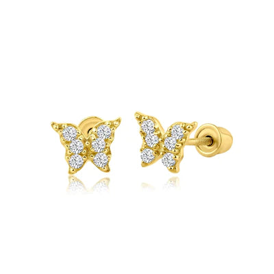 14E00077. - 14 Karat Yellow Gold Butterfly Lab stones Screw Back Earring - Shryne Diamanti & Co.