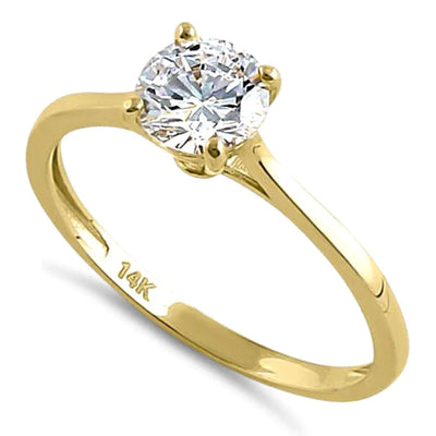 Solid 14K Yellow Gold Round Solitaire Lab Ring - Shryne Diamanti & Co.