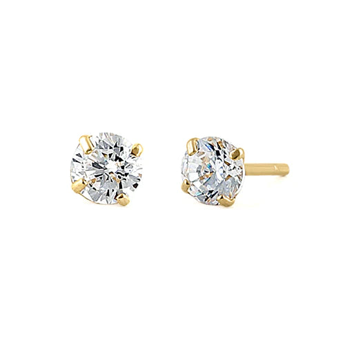 .22 ct Solid 14K Yellow Gold 3mm Round Cut Clear LAB Earrings - Shryne Diamanti & Co.
