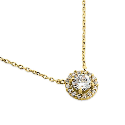 Solid 14K Yellow Gold Round Halo Lab Diamonds Necklace - Shryne Diamanti & Co.